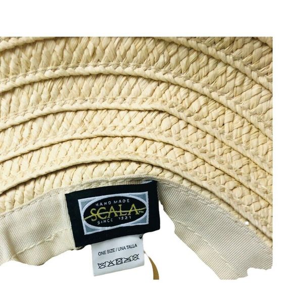 8992 Scala Collection Straw Sun Hat One Size Women tassel wide brim beach pool - Picture 4 of 4